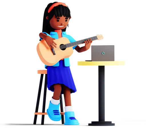 Girl Is Playing Guitar  3D Illustration