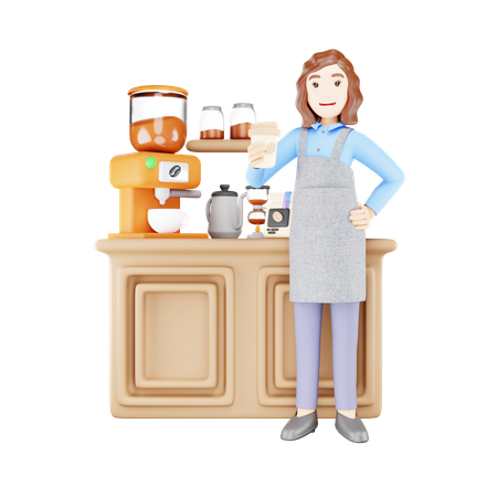 Girl is standing by coffee counter  3D Illustration