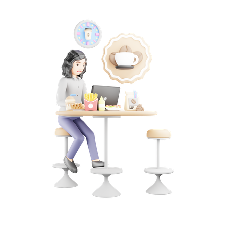 Girl is working at cafe  3D Illustration