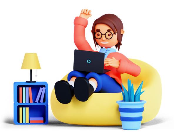 Girl Is Working From Home  3D Illustration
