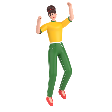 Girl jumping and celebrates success  3D Icon