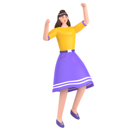 Girl jumping and celebrates success  3D Icon