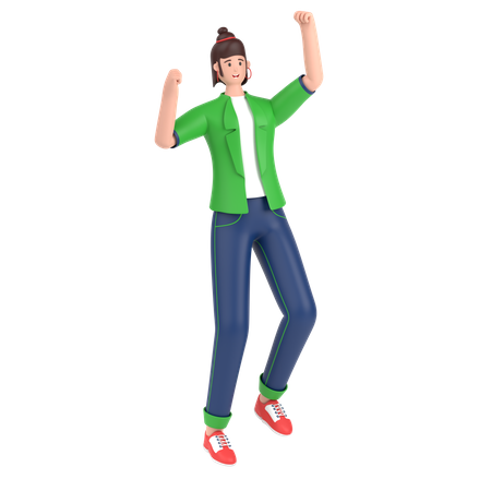 Girl jumping and celebrates success  3D Icon