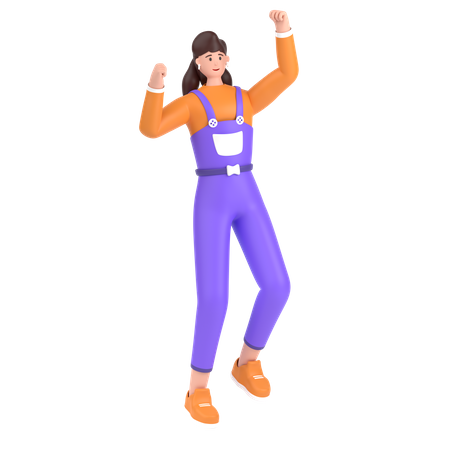 Girl jumping and celebrates success  3D Icon