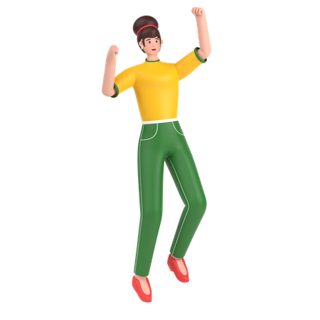 Girl jumping and celebrates success  3D Illustration