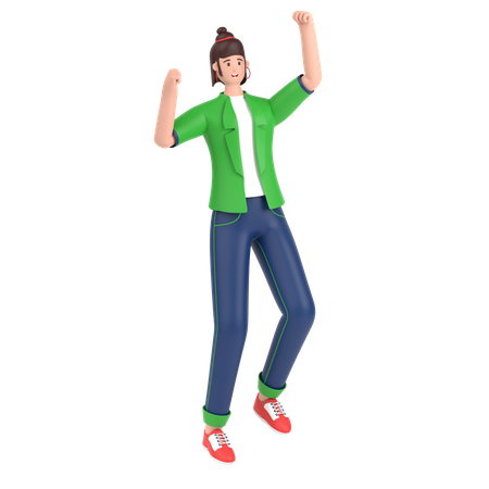 Girl jumping and celebrates success  3D Illustration