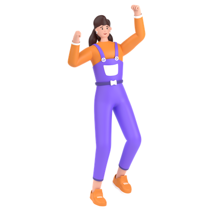 Girl jumping and celebrates success 3D Illustration