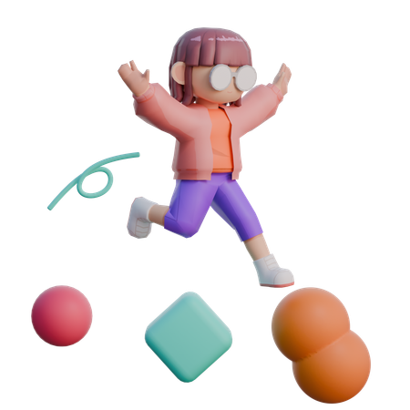 Girl Jumping And Runs  3D Icon