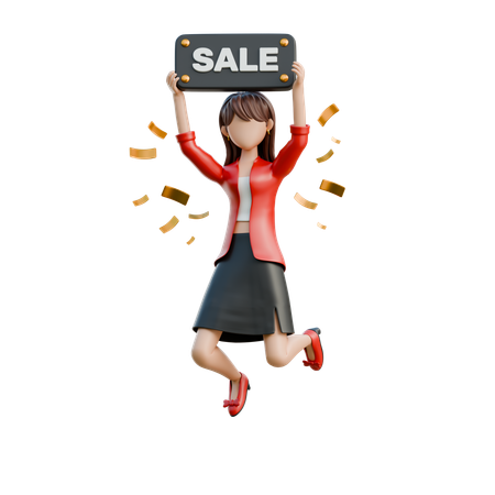 Girl Jumping For Joy Over A Discount  3D Illustration