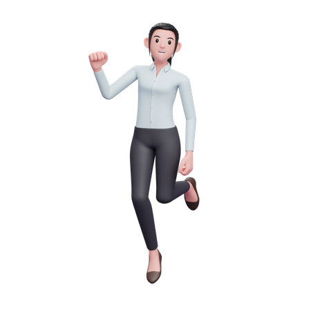 Girl Jumping In The Air Celebrating 3D Illustration