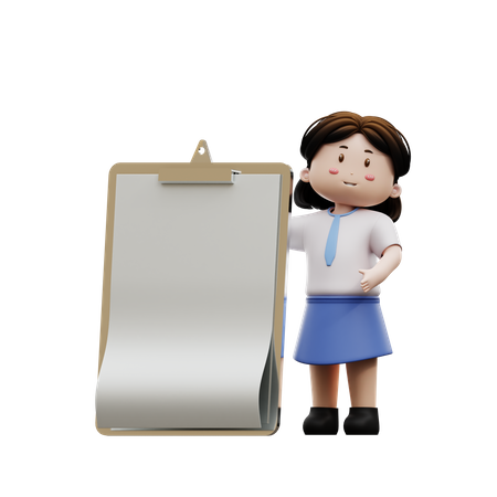 Girl kid holding exam board 3D Illustration