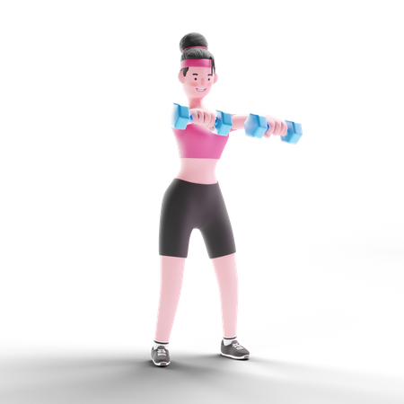 Girl Lifting Dumbells  3D Illustration