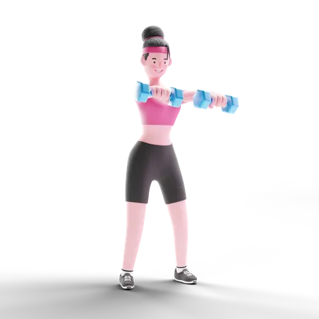 Girl Lifting Dumbells  3D Illustration