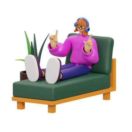 Girl listening song and Relaxation Space to Life  3D Illustration