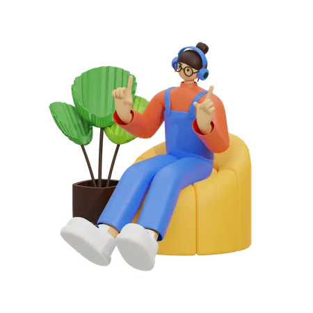 Girl listening song and Relaxation Space to Life  3D Illustration