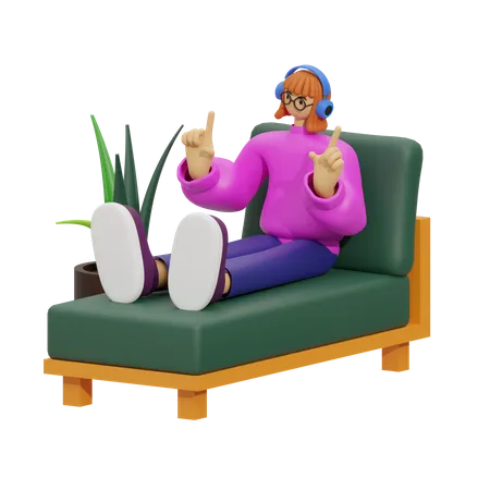 Girl listening song and Relaxation Space to Life  3D Illustration