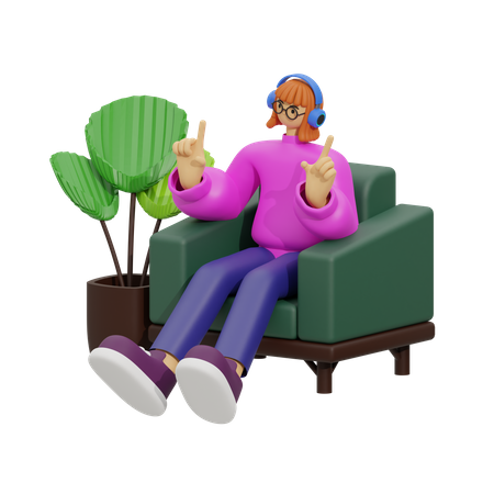 Girl listening song on couch  3D Icon