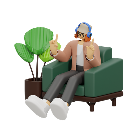 Girl listening song on couch  3D Illustration