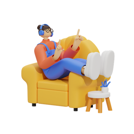 Girl listening song on couch  3D Illustration