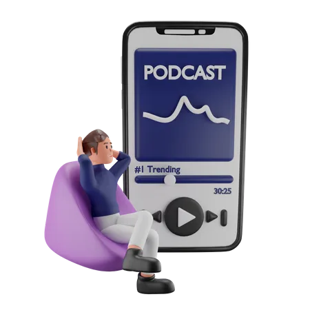 Girl listening trending podcast  3D Illustration