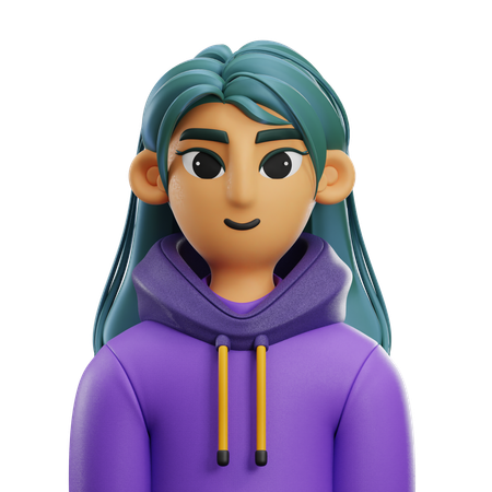 Girl Long Hair with Jacket  3D Icon