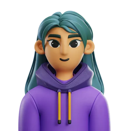 Girl Long Hair with Jacket  3D Icon