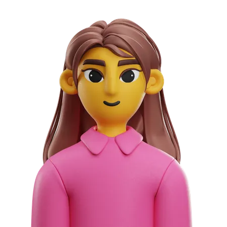 Girl Long Hair with Long Shirt  3D Icon
