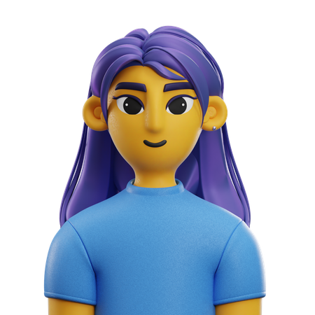Girl Long Hair with T-shirt  3D Icon