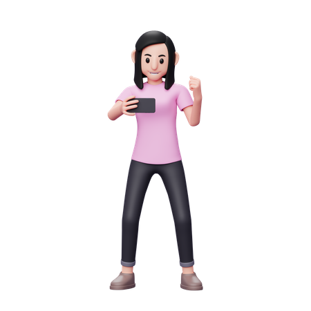 Girl looking at the phone screen  3D Icon