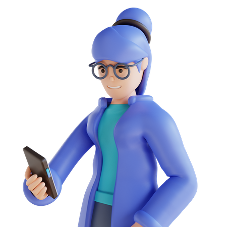 Girl looking at the phone screen  3D Icon
