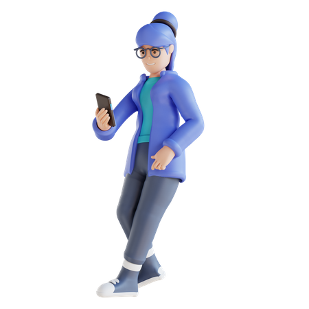 Girl looking at the phone screen  3D Icon