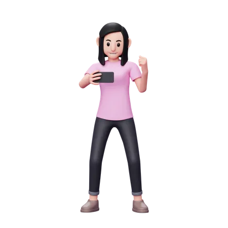 Girl looking at the phone screen  3D Illustration