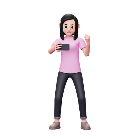 Girl looking at the phone screen 3D Illustration