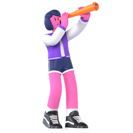 Girl looking in telescope  3D Icon