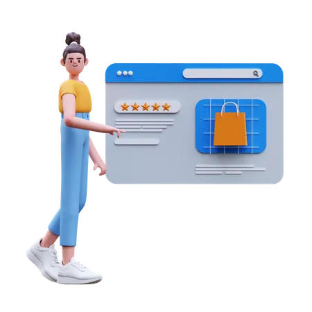 Girl Looking Online Shopping Review  3D Illustration