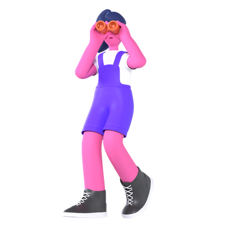 Girl Looking With Binoculars  3D Icon