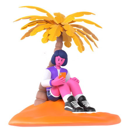 Girl lost in a remote island  3D Illustration