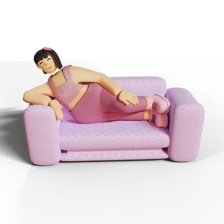 Girl lying on couch 3D Illustration
