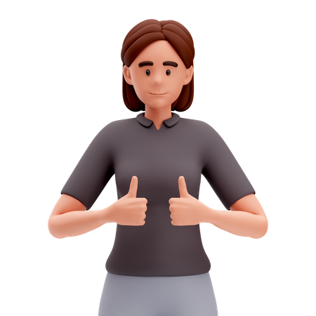 Girl Make Thumbs Up Hand Gesture with Both Hand  3D Illustration