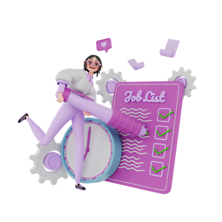 Girl making job schedule  3D Illustration