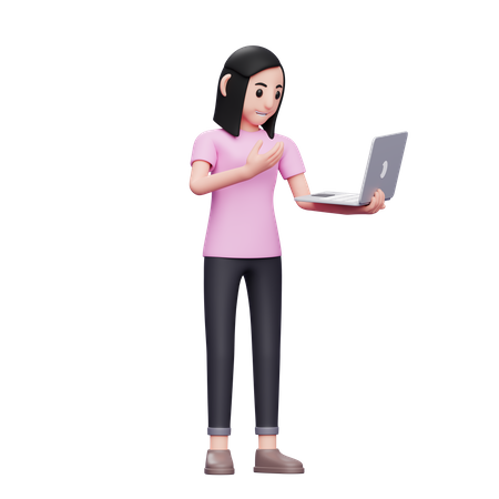 Girl making video call with laptop  3D Icon