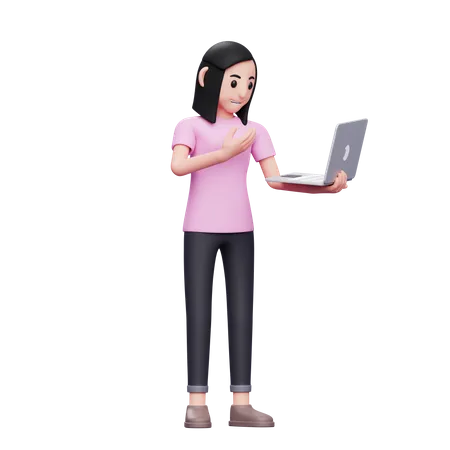 Girl making video call with laptop  3D Illustration