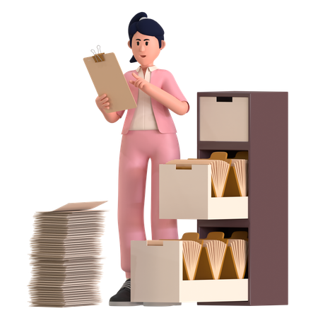 Girl managing File  3D Illustration