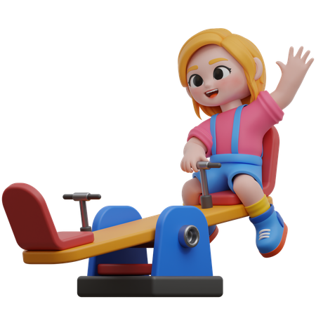 Girl On A Seesaw  3D Illustration