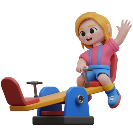 Girl On A Seesaw  3D Illustration