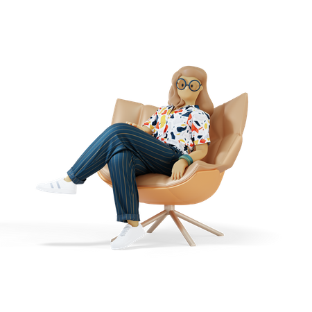 Girl On Chair  3D Illustration