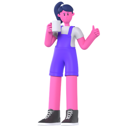 Girl On Coffee Break  3D Illustration