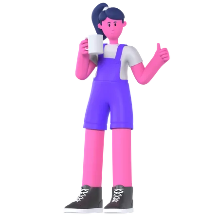 Girl On Coffee Break  3D Illustration