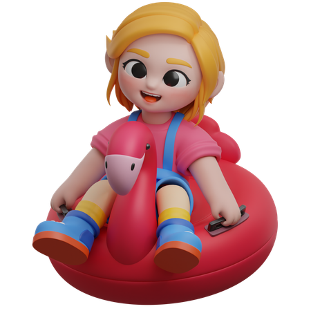 Girl On Flamingo Pool Float  3D Illustration