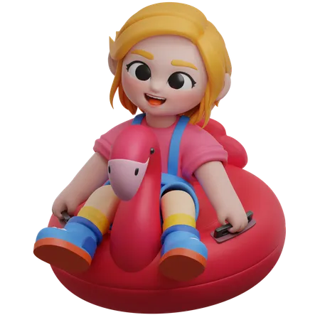 Girl On Flamingo Pool Float  3D Illustration